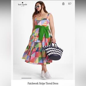 Kate Spade Multicolor Patchwork Stripe Tiered Midi Dress